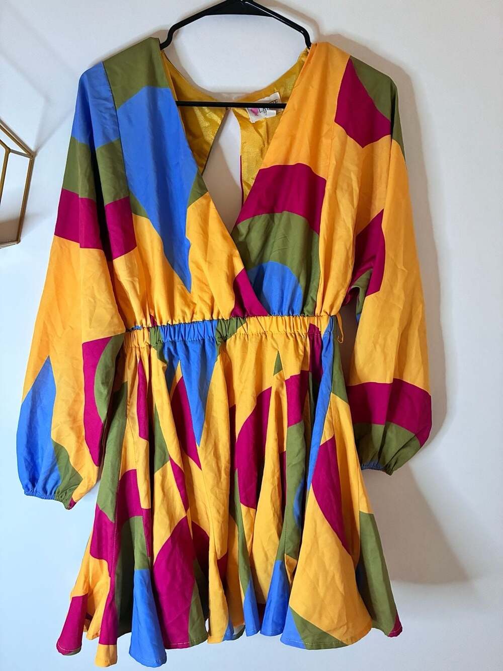 L'Atiste Long Sleeve V-Neck Dress Size S Multicolor Geometric
